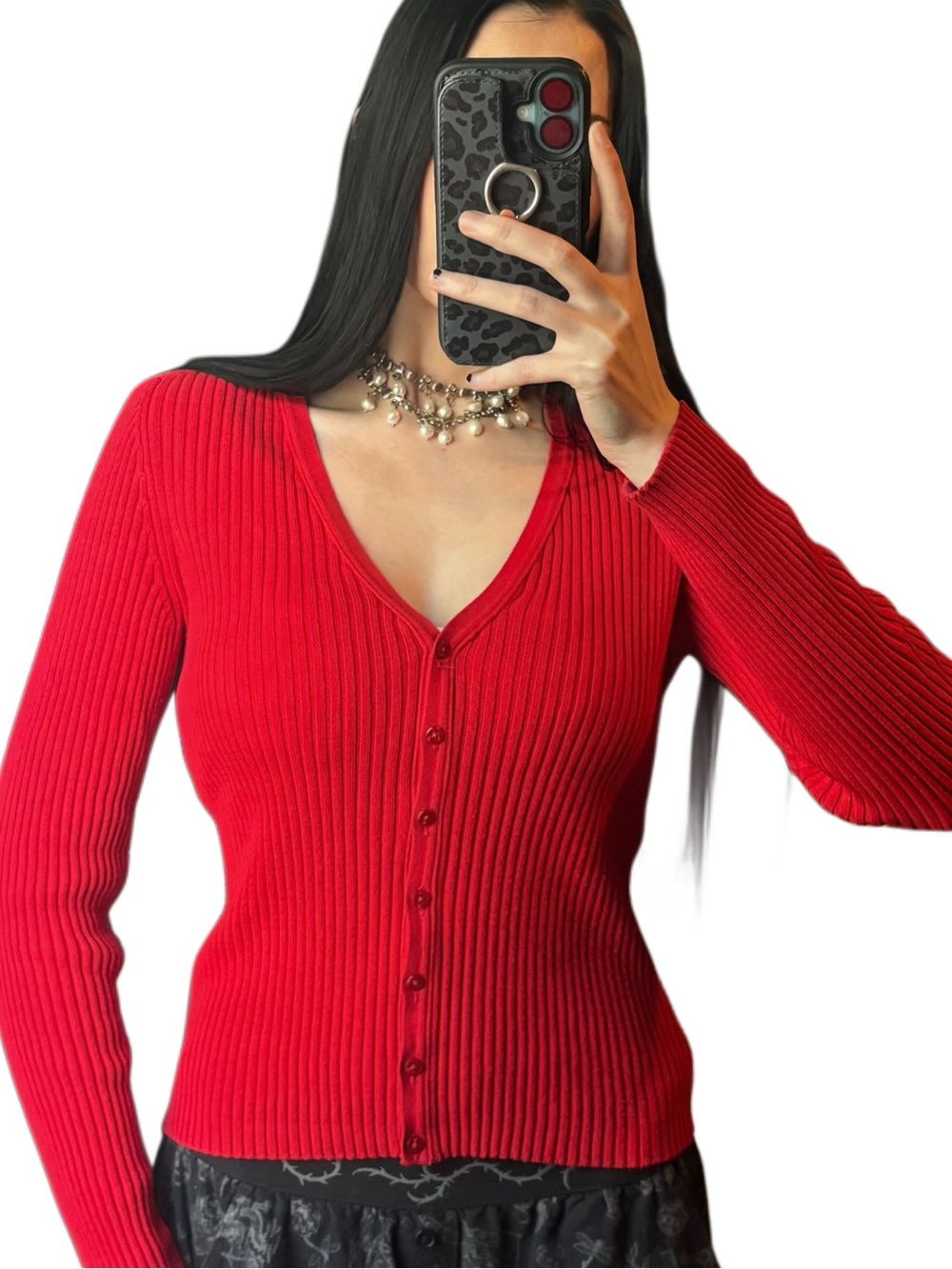 United Colors Of Benetton Red Ribbed V-Neck Button-Up Sweater